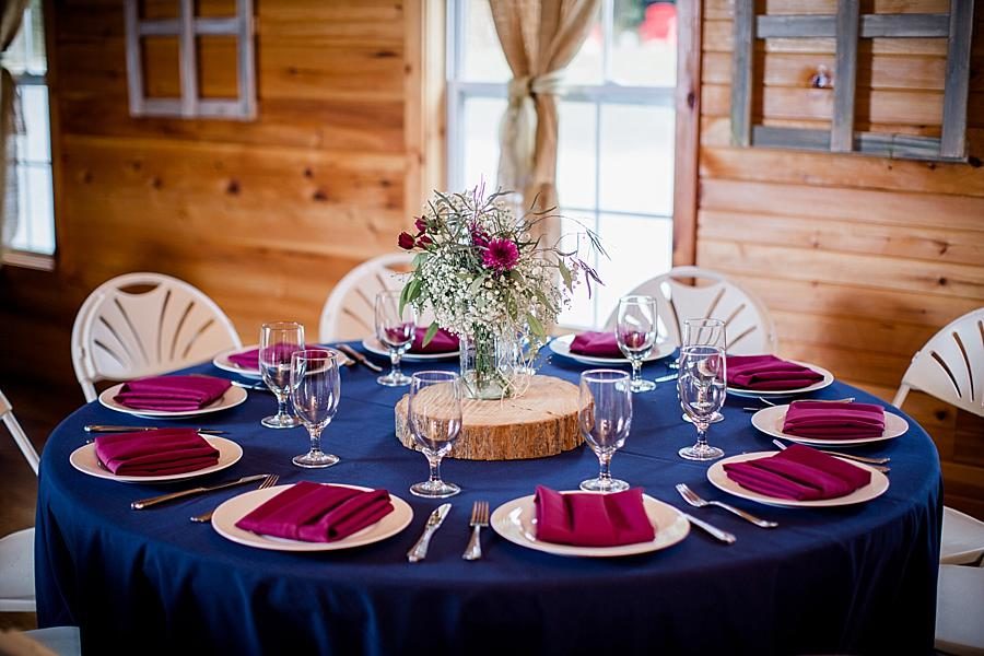 Place settings at this Sampson's Hollow Fall Wedding by Knoxville Wedding Photographer, Amanda May Photos.
