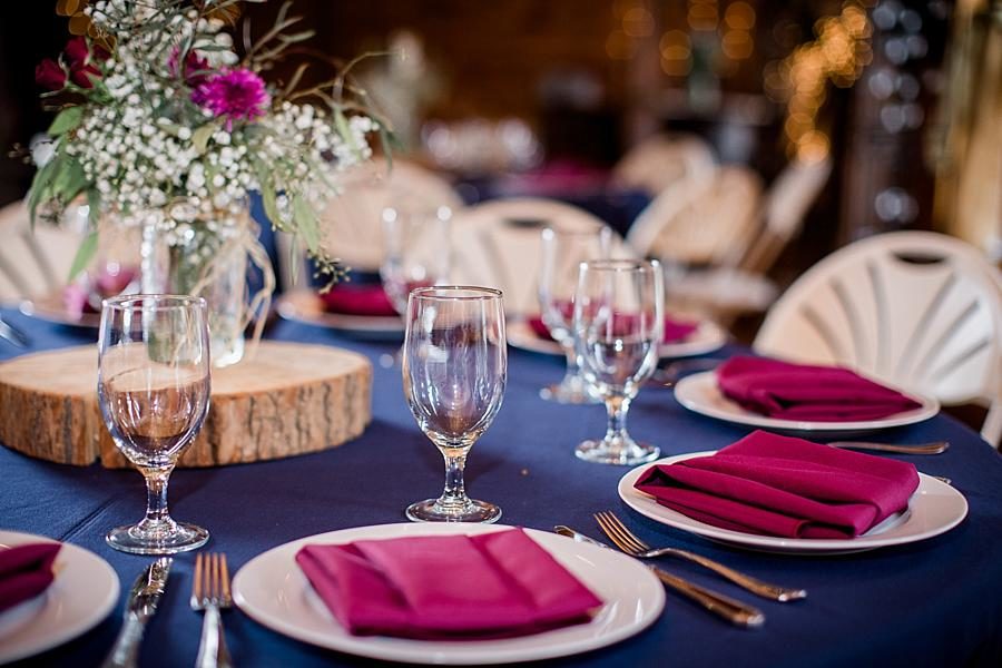 Table settings at this Sampson's Hollow Fall Wedding by Knoxville Wedding Photographer, Amanda May Photos.
