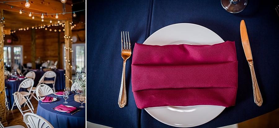 Cranberry napkins at this Sampson's Hollow Fall Wedding by Knoxville Wedding Photographer, Amanda May Photos.