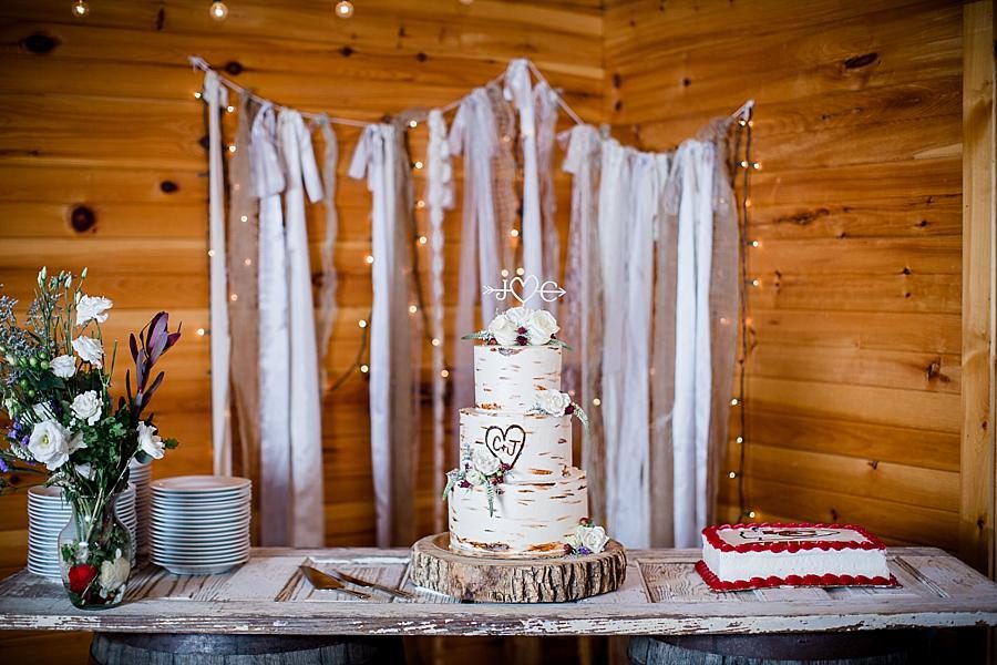 The cake table at this Sampson's Hollow Fall Wedding by Knoxville Wedding Photographer, Amanda May Photos.