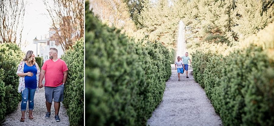 Running down the path at this Baxter Gardens Maternity Session by Knoxville Wedding Photographer, Amanda May Photos.