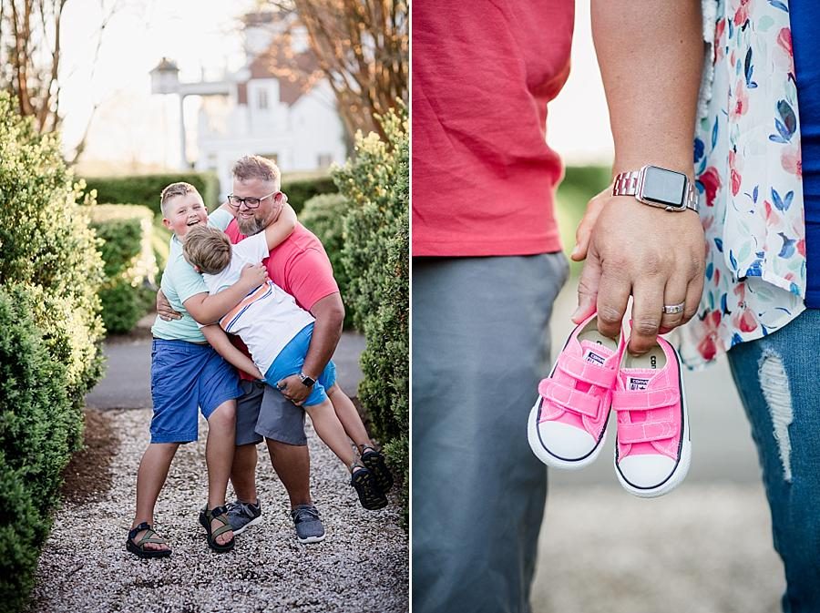 Baby girl shoes at this Baxter Gardens Maternity Session by Knoxville Wedding Photographer, Amanda May Photos.