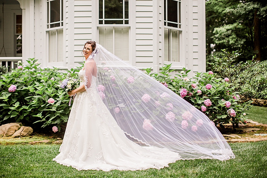 flowy veil at home bridal session