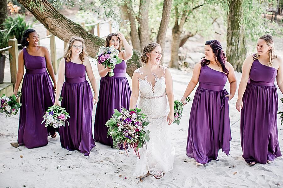 Bridesmaids in sand at this Hunter Valley Pavilion wedding by Knoxville Wedding Photographer, Amanda May Photos.