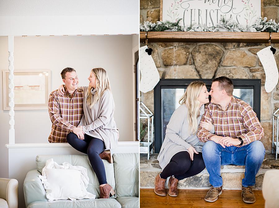 Sitting by the fireplace at this in-home lifestyle session by Knoxville Wedding Photographer, Amanda May Photos.
