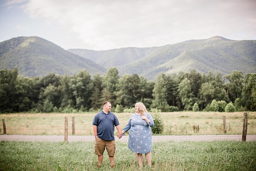 In the field at this Cades Cove Engagement by Knoxville Wedding Photographer, Amanda May Photos.