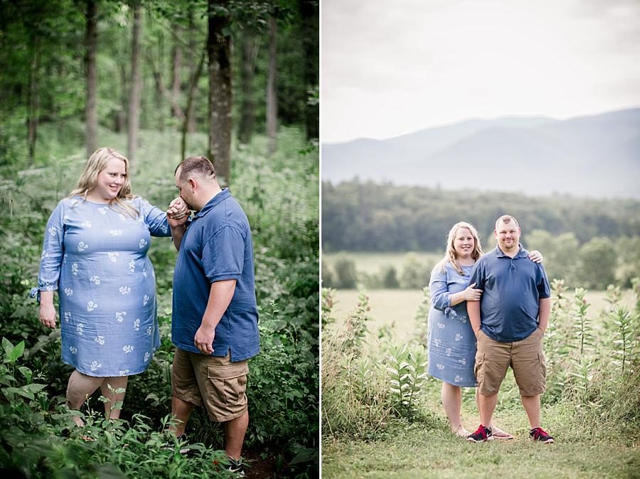 Kiss on the hand at this Cades Cove Engagement by Knoxville Wedding Photographer, Amanda May Photos.