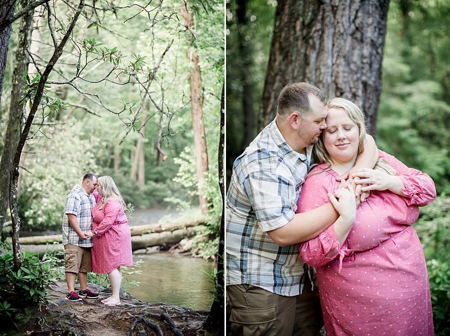 By the stream at this Cades Cove Engagement by Knoxville Wedding Photographer, Amanda May Photos.