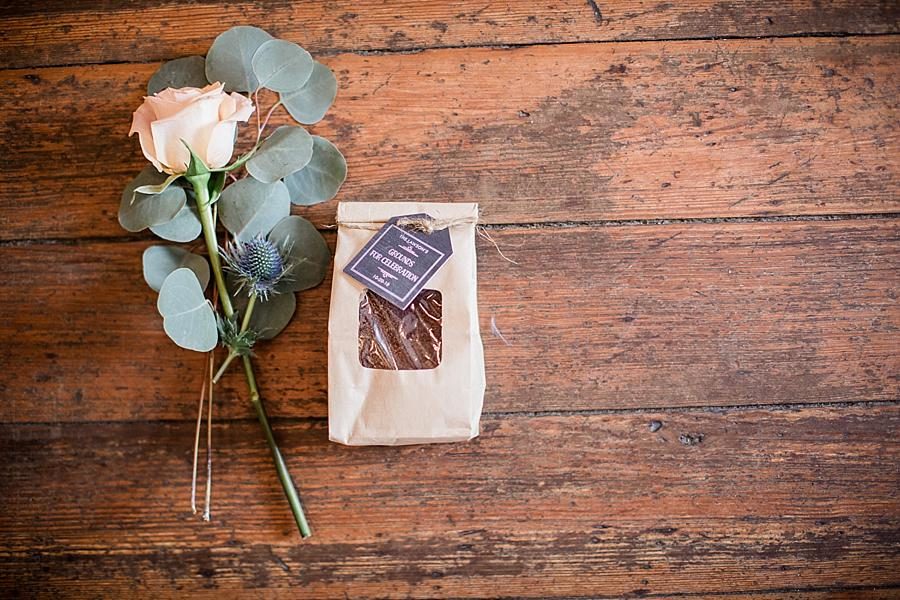 Coffee grounds gift at this Upstairs at Midtown Wedding by Knoxville Wedding Photographer, Amanda May Photos.