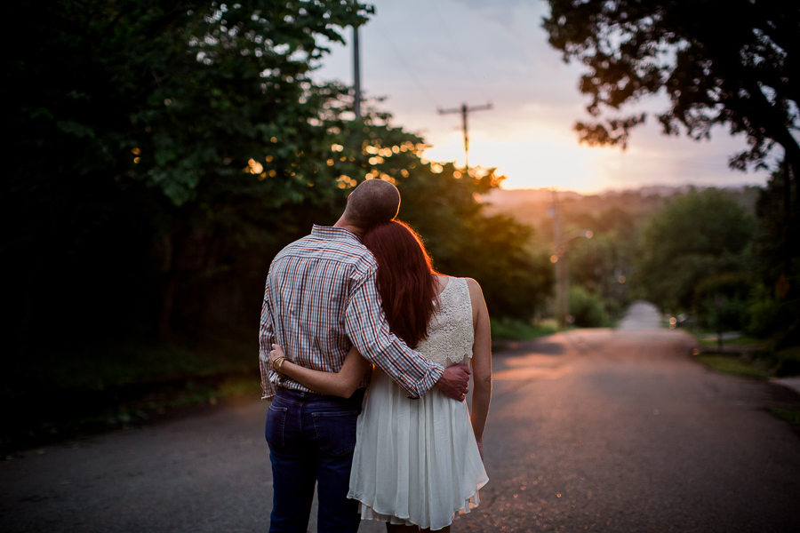 Looking at the sunset at this Knoxville Botanical Gardens engagement session by Knoxville Wedding Photographer, Amanda May Photos.