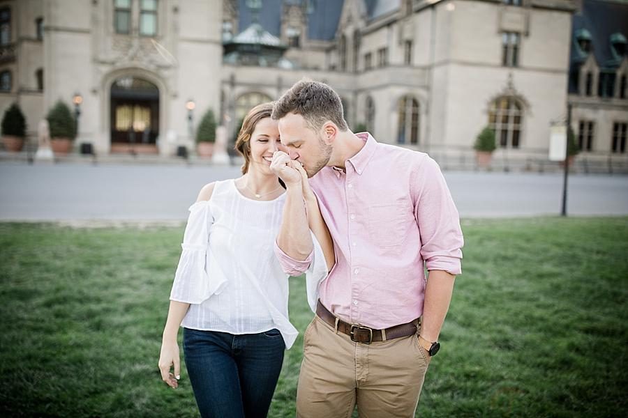 Hand kiss at this Biltmore Engagement by Knoxville Wedding Photographer, Amanda May Photos.