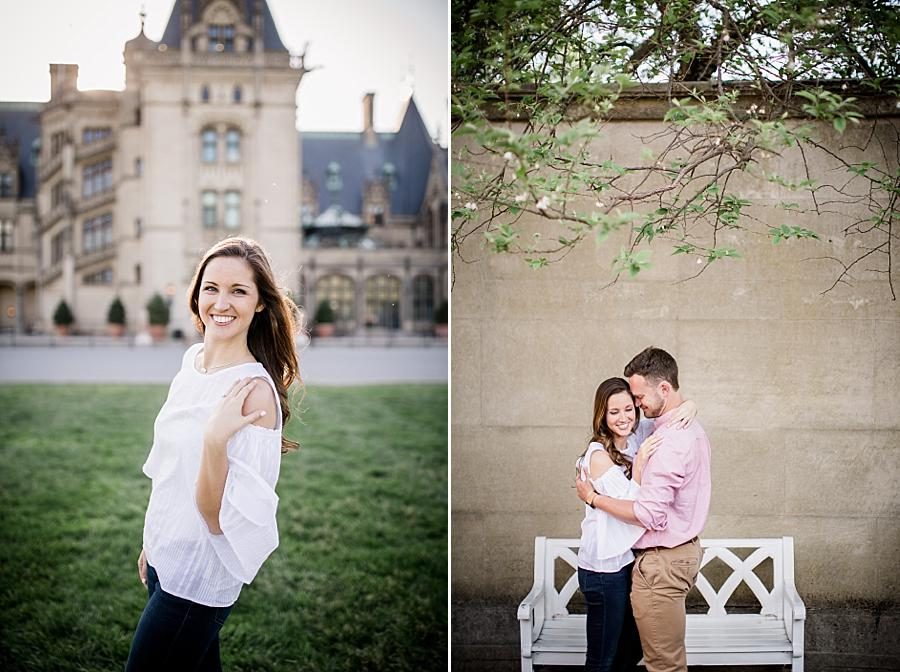 Under a dogwood at this Biltmore Engagement by Knoxville Wedding Photographer, Amanda May Photos.