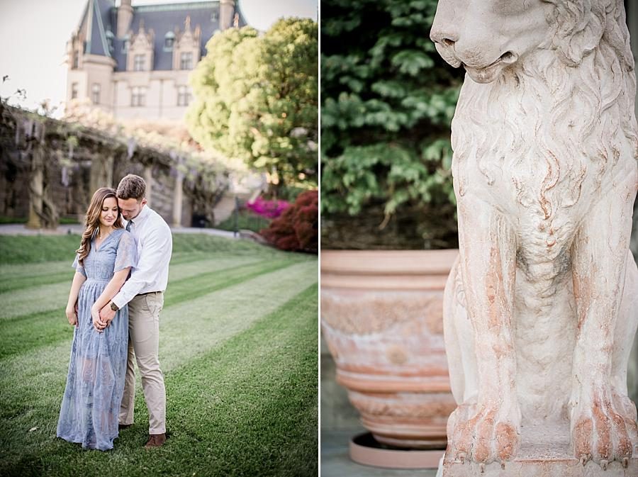 Lion statue at this Biltmore Engagement by Knoxville Wedding Photographer, Amanda May Photos.