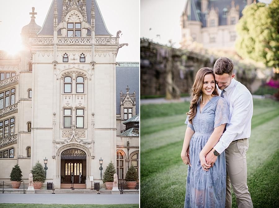 Blue dress at this Biltmore Engagement by Knoxville Wedding Photographer, Amanda May Photos.
