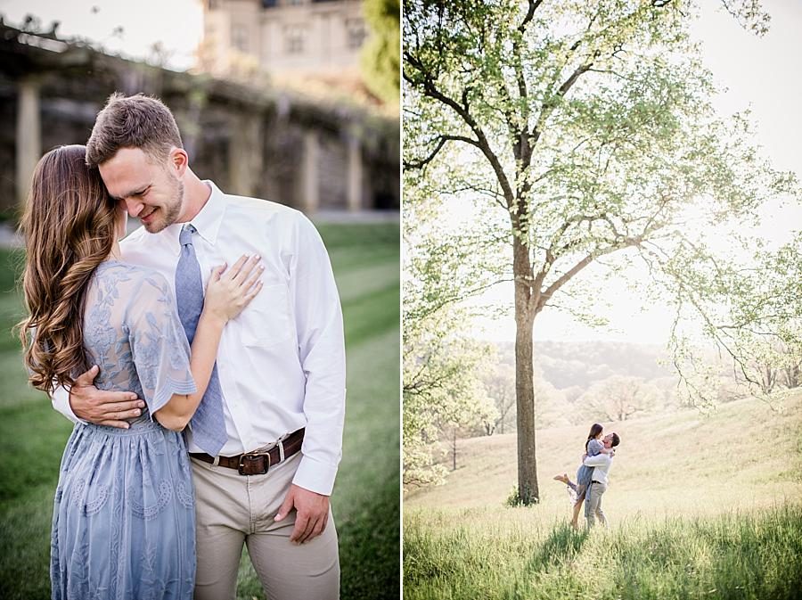 By the tree at this Biltmore Engagement by Knoxville Wedding Photographer, Amanda May Photos.