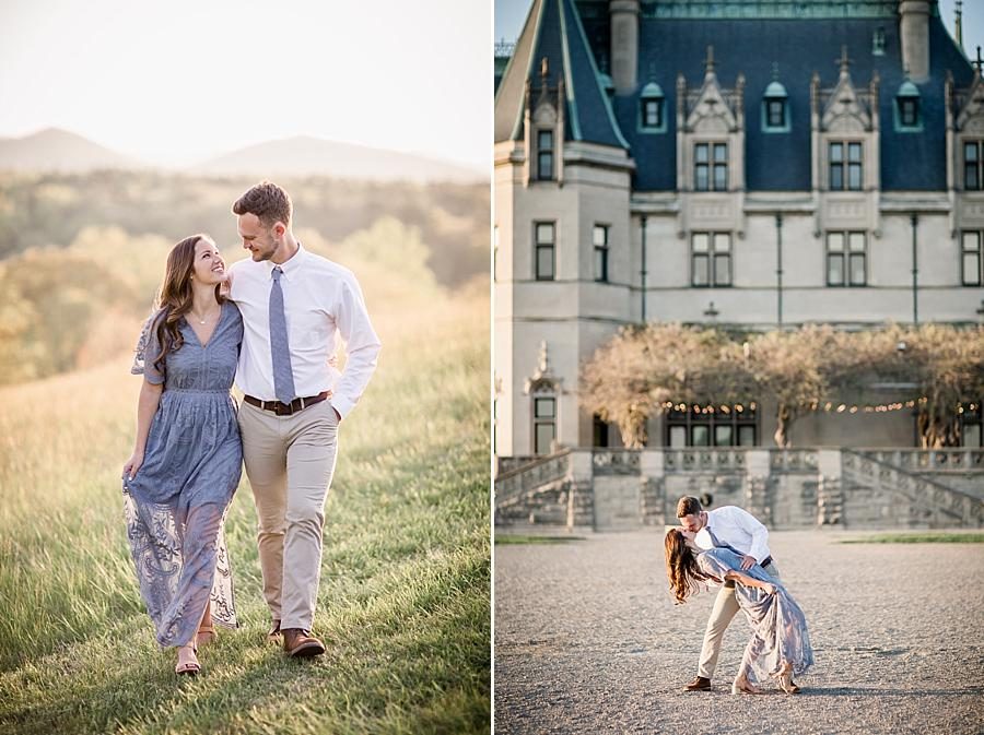 Dip kiss at this Biltmore Engagement by Knoxville Wedding Photographer, Amanda May Photos.