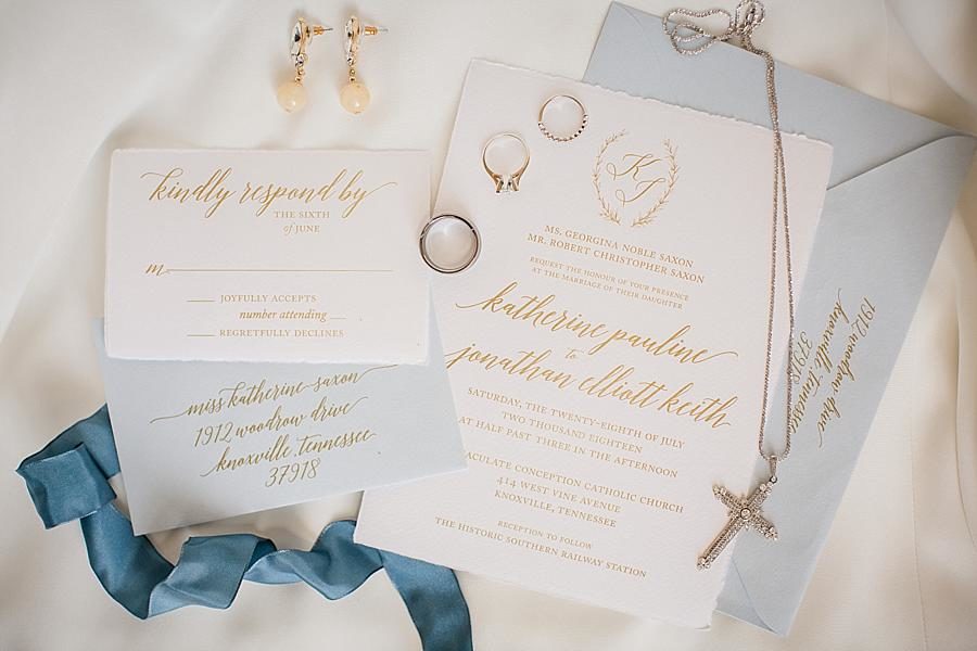 Invitation details at this Southern Railway Station Wedding by Knoxville Wedding Photographer, Amanda May Photos.