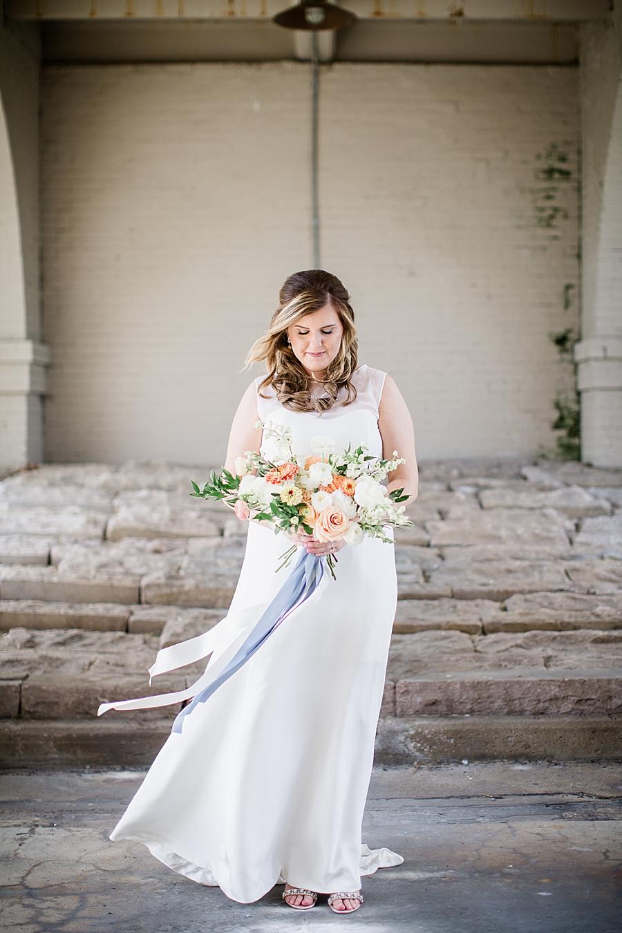 Wind blown at this Southern Railway Station Wedding by Knoxville Wedding Photographer, Amanda May Photos.