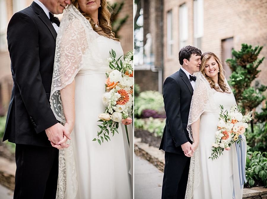 Lace veil at this Southern Railway Station Wedding by Knoxville Wedding Photographer, Amanda May Photos.