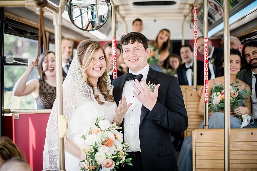 Trolley ride at this Southern Railway Station Wedding by Knoxville Wedding Photographer, Amanda May Photos.