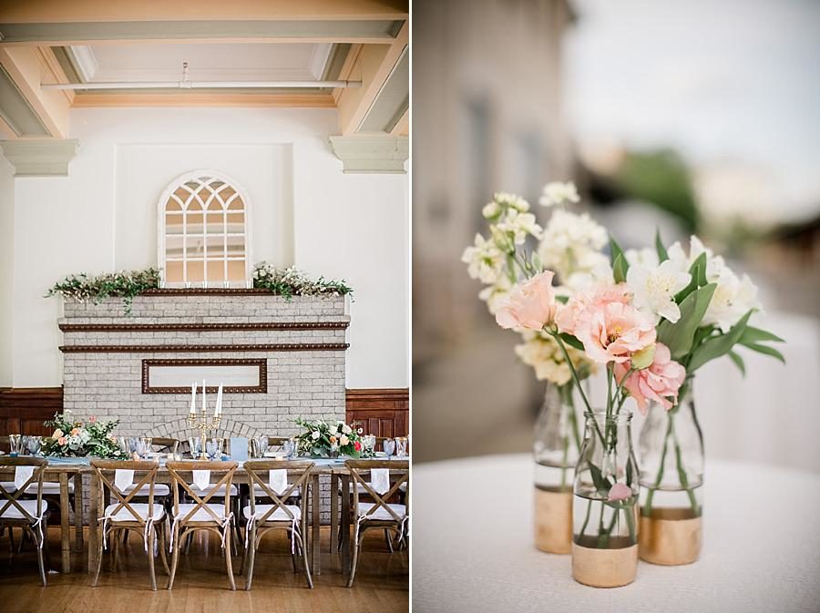 Gold dipped bottles at this Southern Railway Station Wedding by Knoxville Wedding Photographer, Amanda May Photos.