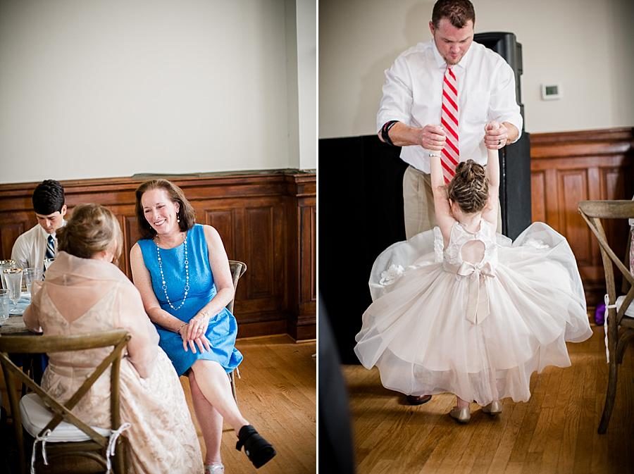 Flower girl dancing at this Southern Railway Station Wedding by Knoxville Wedding Photographer, Amanda May Photos.