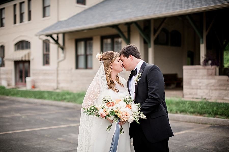Almost kissing at this Southern Railway Station Wedding by Knoxville Wedding Photographer, Amanda May Photos.