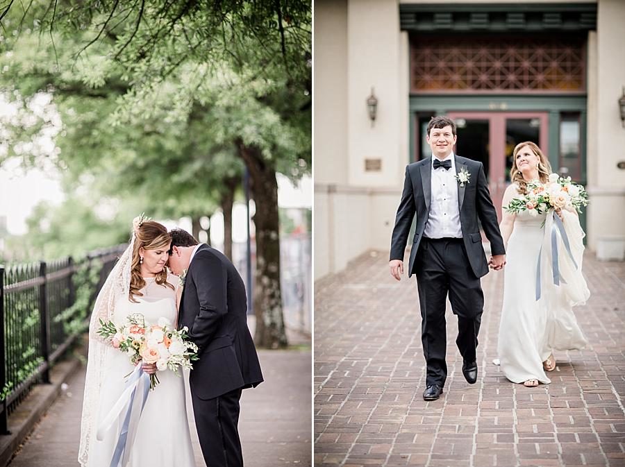 Shoulder kiss at this Southern Railway Station Wedding by Knoxville Wedding Photographer, Amanda May Photos.
