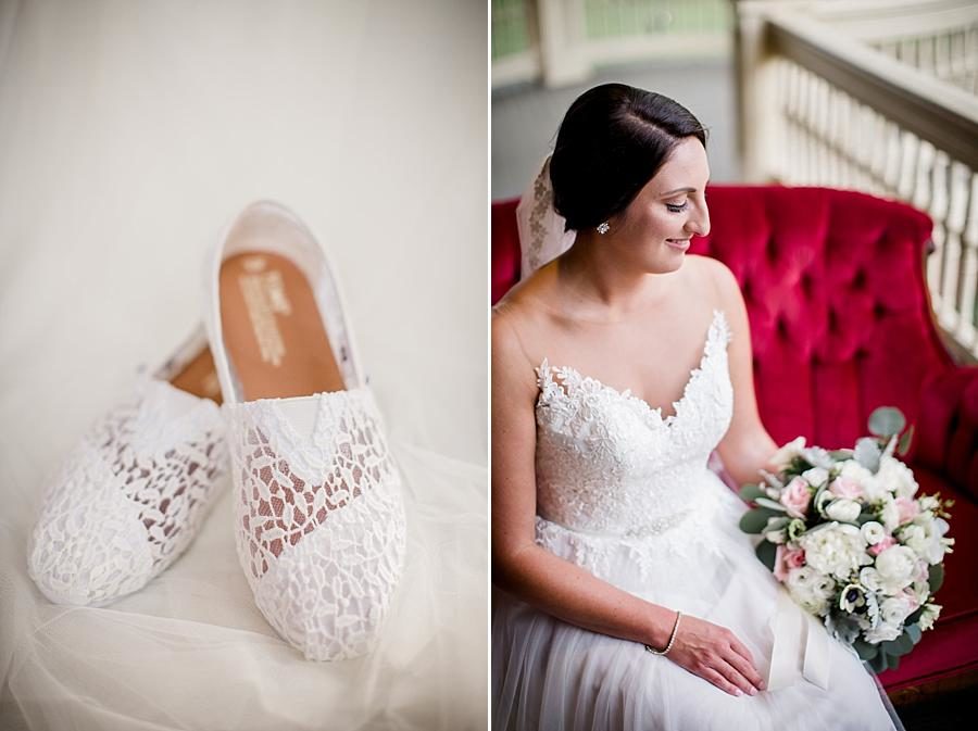 White lace Toms at this Historic Westwood Bridal Session by Knoxville Wedding Photographer, Amanda May Photos.