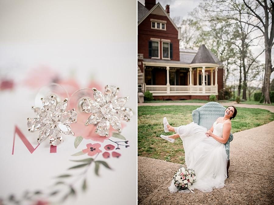 Diamond earrings at this Historic Westwood Bridal Session by Knoxville Wedding Photographer, Amanda May Photos.
