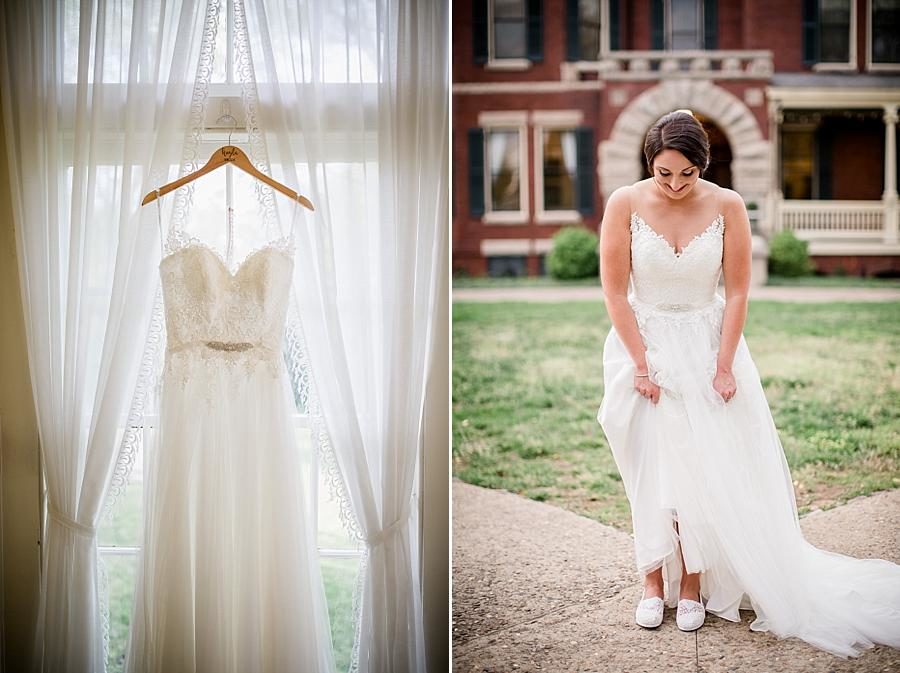 Lace dress in the window at this Historic Westwood Bridal Session by Knoxville Wedding Photographer, Amanda May Photos.