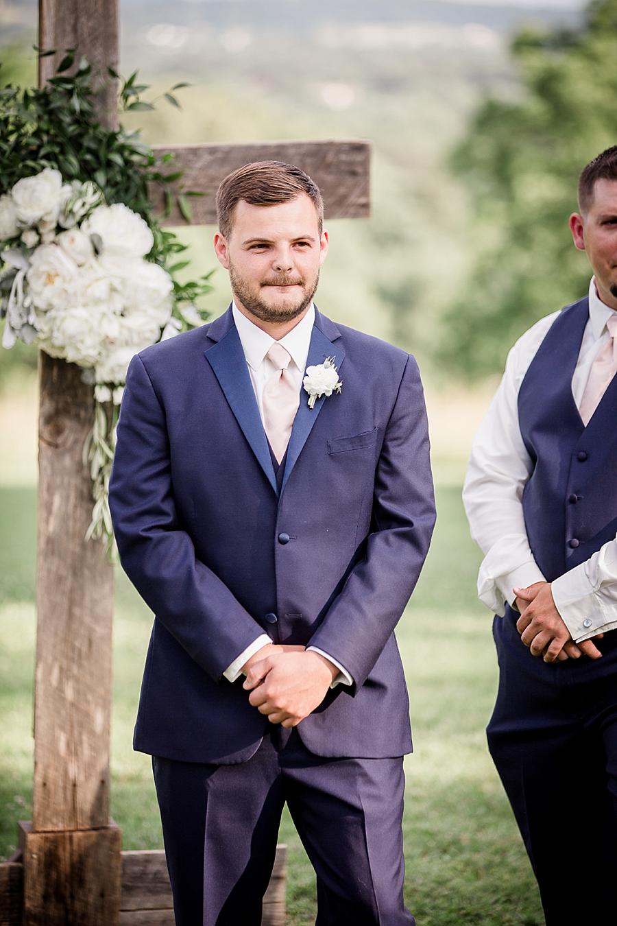 Groom's reaction at this Estate of Grace Wedding by Knoxville Wedding Photographer, Amanda May Photos.