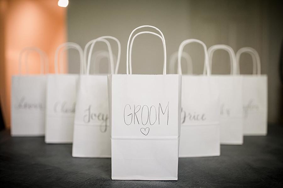 Gift bags at this Estate of Grace Wedding by Knoxville Wedding Photographer, Amanda May Photos.