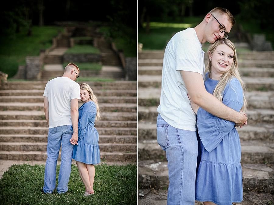 Head on shoulder at this Percy Warner Engagement Session by Knoxville Wedding Photographer, Amanda May Photos.