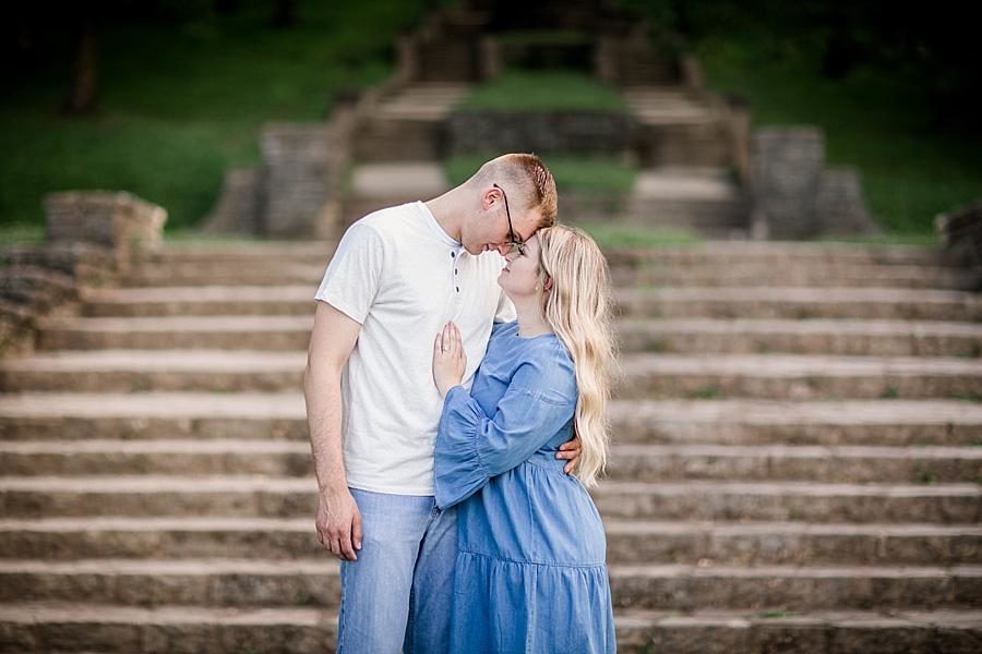 Touching foreheads at this Percy Warner Engagement Session by Knoxville Wedding Photographer, Amanda May Photos.