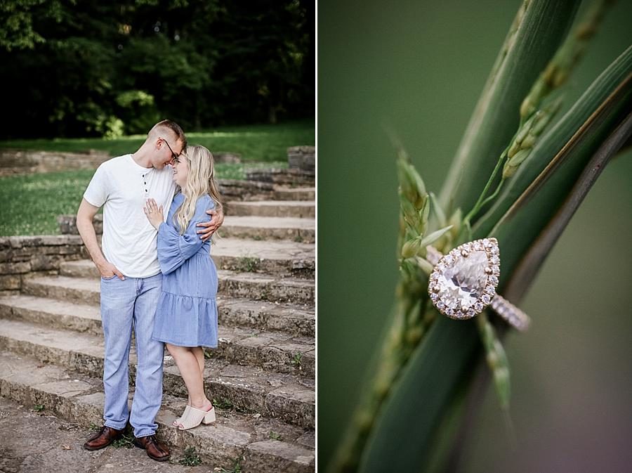 Tear drop engagement ring at this Percy Warner Engagement Session by Knoxville Wedding Photographer, Amanda May Photos.