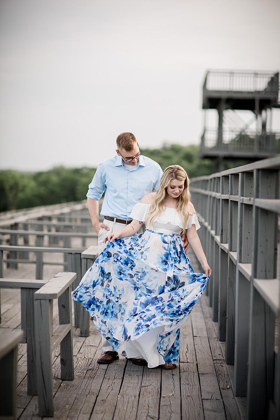 Twirling the skirt at this Percy Warner Engagement Session by Knoxville Wedding Photographer, Amanda May Photos.