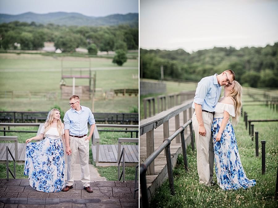 Whispering to her fiance at this Percy Warner Engagement Session by Knoxville Wedding Photographer, Amanda May Photos.