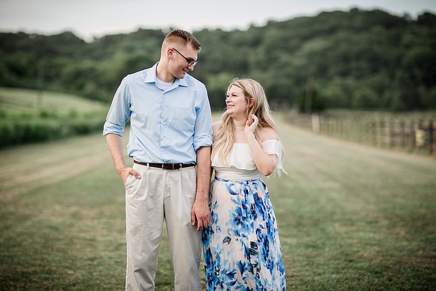 Touching her hair at this Percy Warner Engagement Session by Knoxville Wedding Photographer, Amanda May Photos.