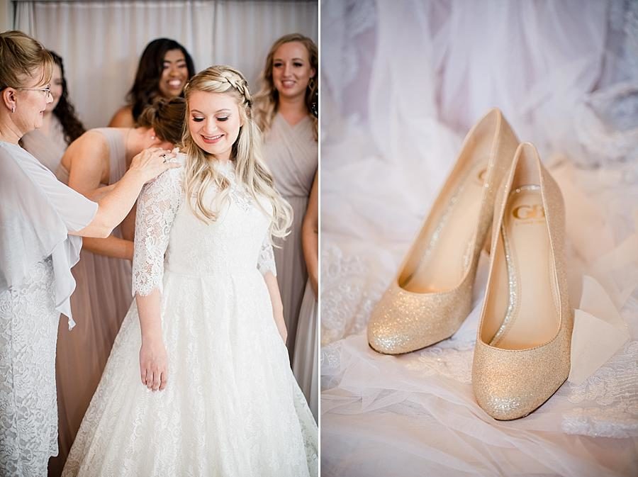 Gold glitter shoes at this Cheval Manor Wedding by Knoxville Wedding Photographer, Amanda May Photos.