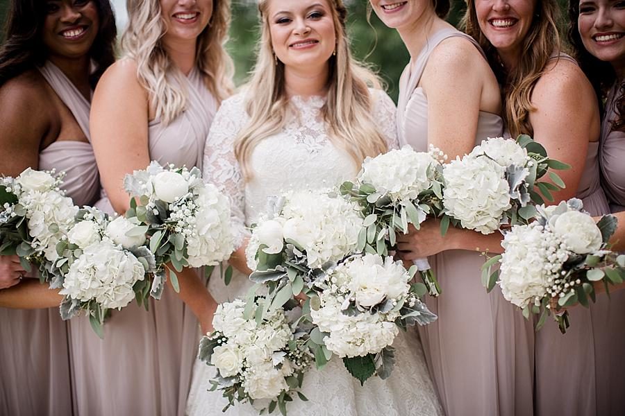 White bouquets at this Cheval Manor Wedding by Knoxville Wedding Photographer, Amanda May Photos.