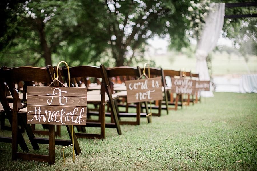 Ceremony signs at this Cheval Manor Wedding by Knoxville Wedding Photographer, Amanda May Photos.