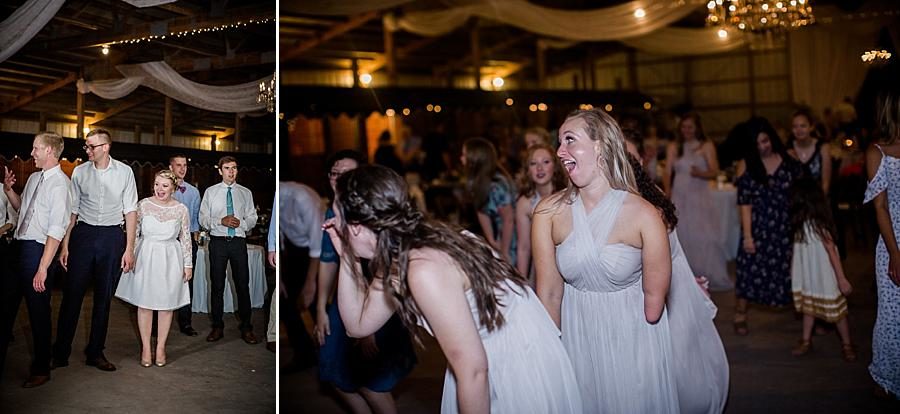 Line dancing at this Cheval Manor Wedding by Knoxville Wedding Photographer, Amanda May Photos.