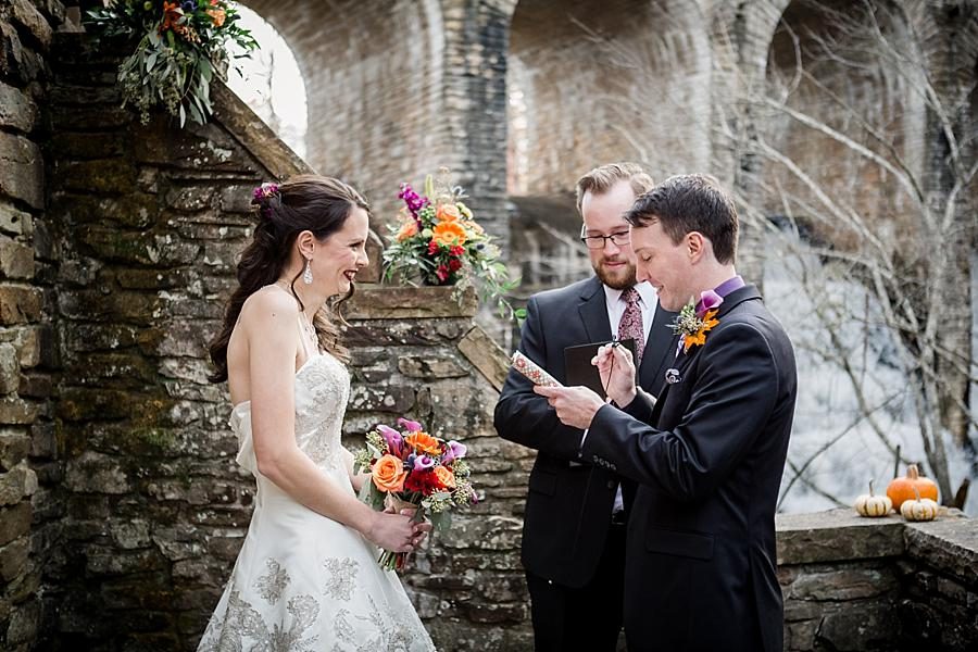 Groom reading his vows at this Cumberland Mountain State Park wedding by Knoxville Wedding Photographer, Amanda May Photos.