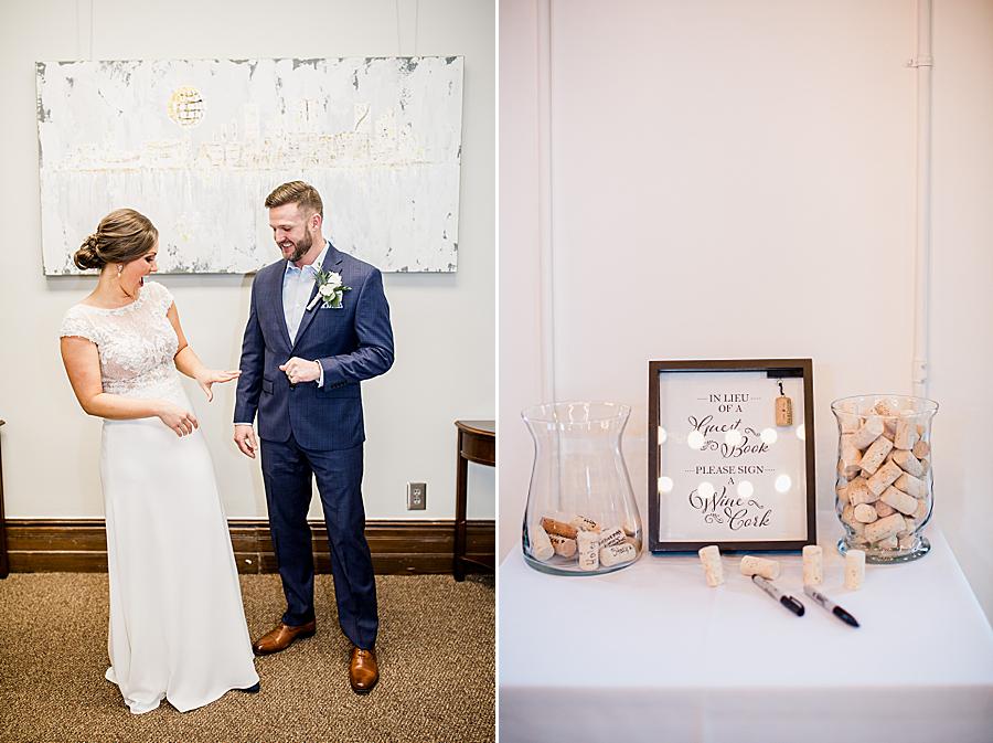Wine cork guest book at this Knox County Courthouse Wedding by Knoxville Wedding Photographer, Amanda May Photos.