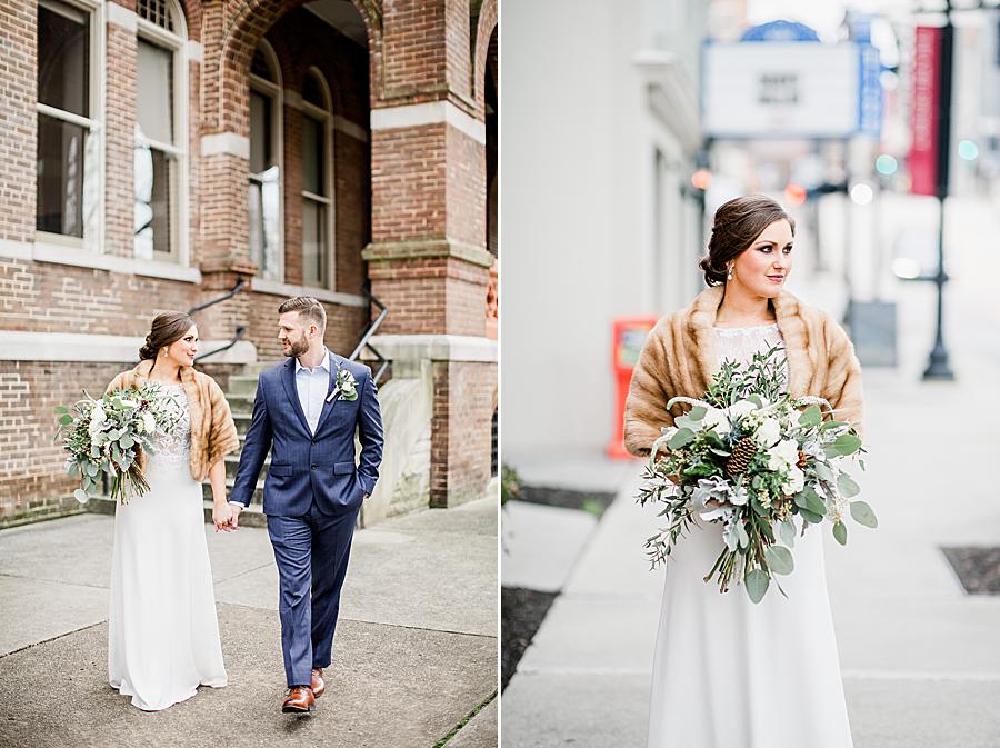 Bridal faux fur at this Knox County Courthouse Wedding by Knoxville Wedding Photographer, Amanda May Photos.