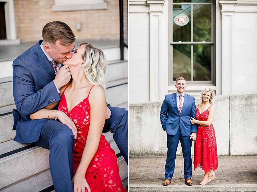 Kissing at this Knoxville Botanical Gardens engagement by Knoxville Wedding Photographer, Amanda May Photos.