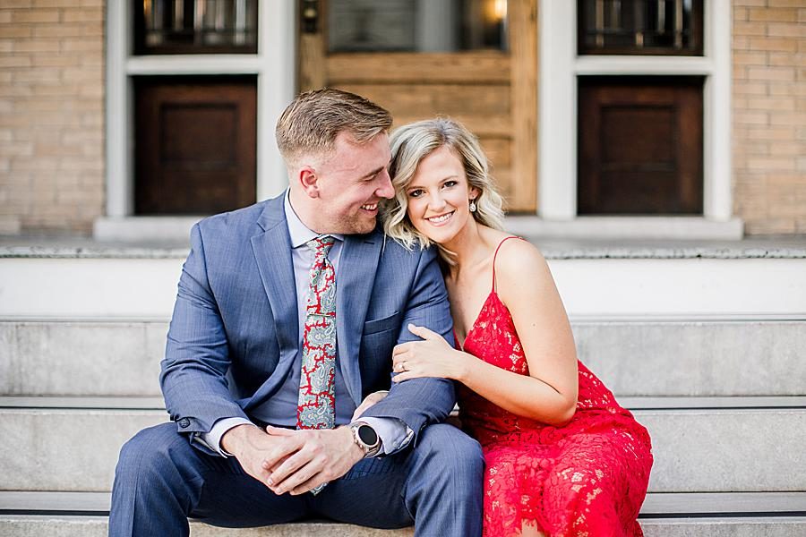 Navy suit at this Knoxville Botanical Gardens engagement by Knoxville Wedding Photographer, Amanda May Photos.