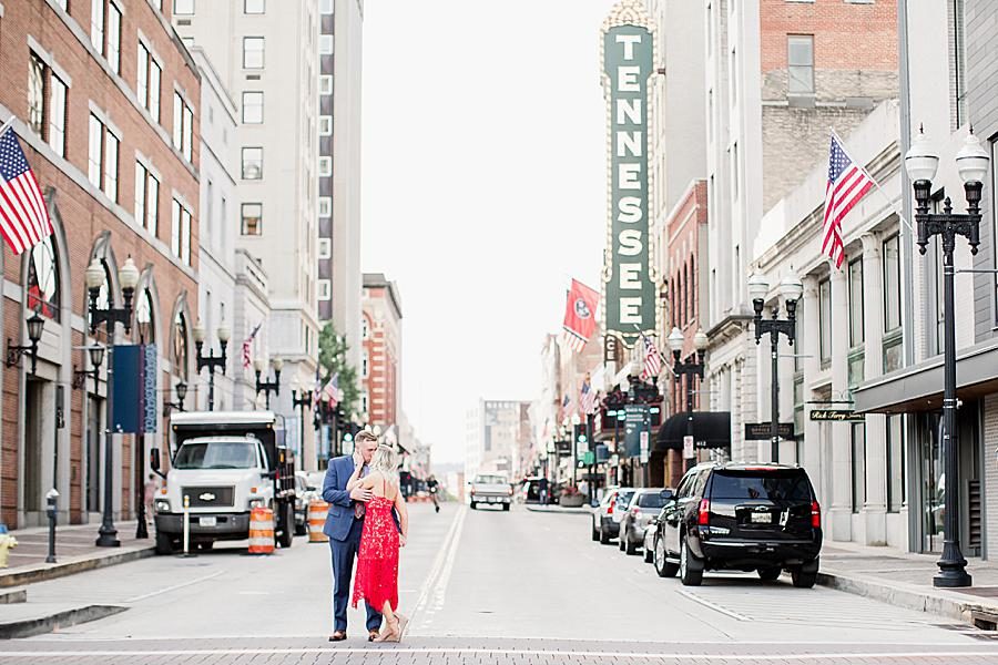 Tennessee Theater marquee at this Knoxville Botanical Gardens engagement by Knoxville Wedding Photographer, Amanda May Photos.