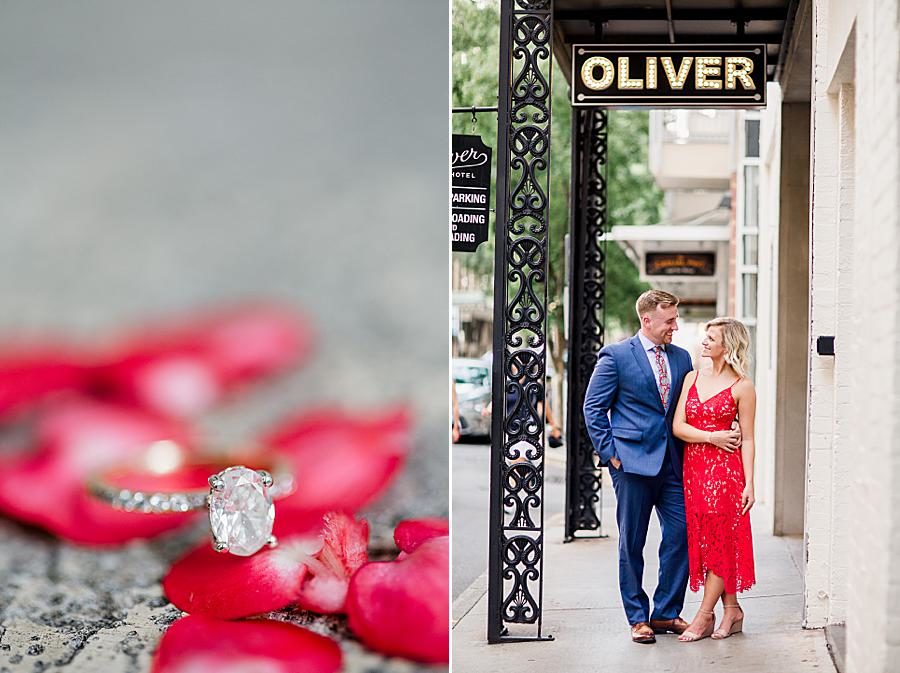 Oval engagement ring at this Knoxville Botanical Gardens engagement by Knoxville Wedding Photographer, Amanda May Photos.